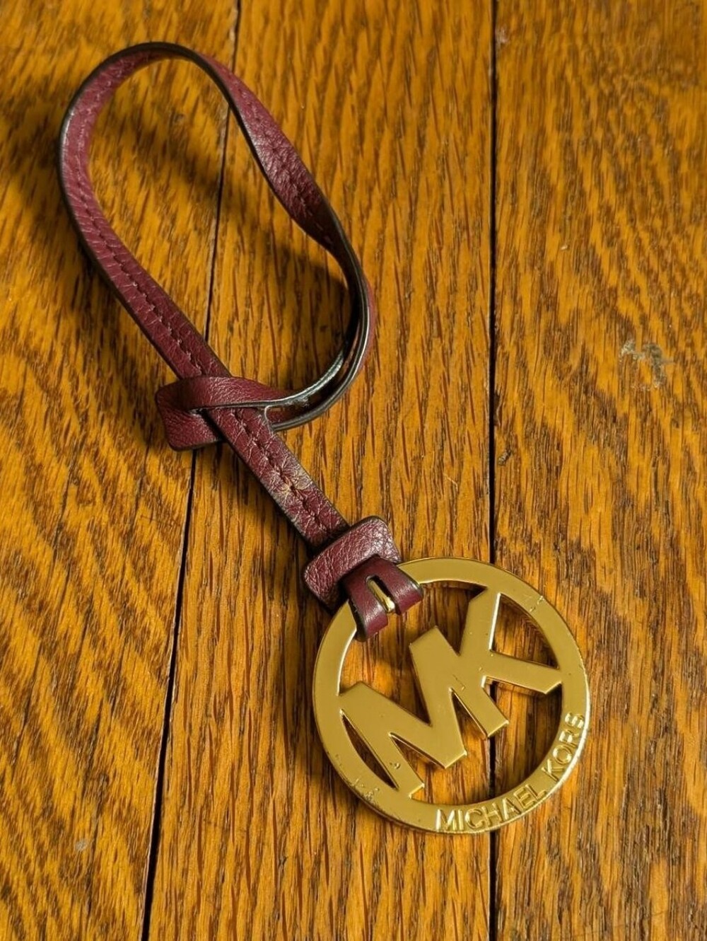 Michael Kors Oxblood Red Leather Gold Tone Bag Charm FOB